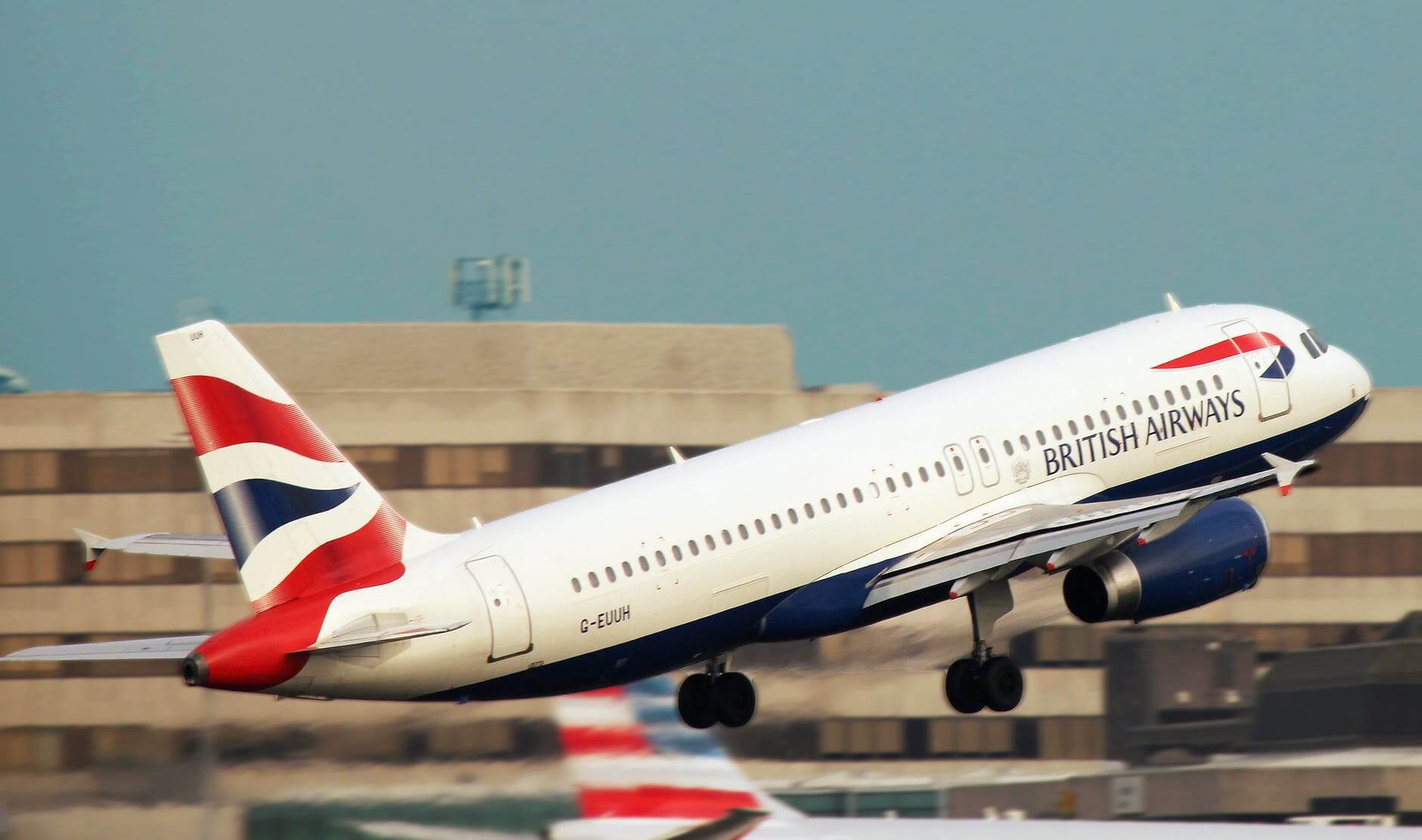 white british airways taking off the runway
